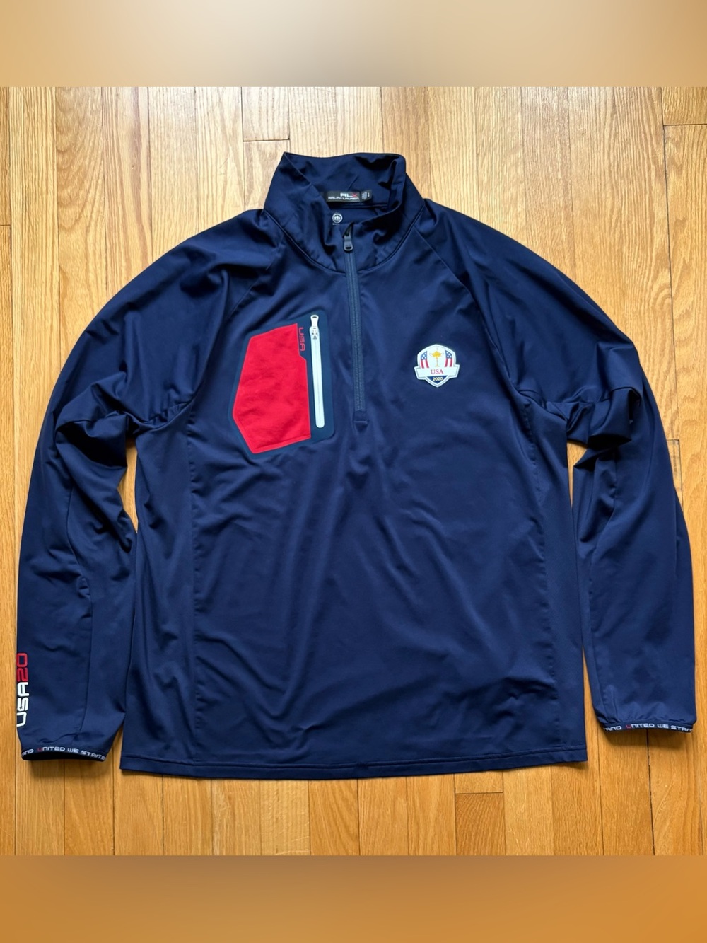 RLX Ralph Lauren Men’s USA 2020 Ryder Cup Golf 1/4 Zip Pullover Large Blue Solid